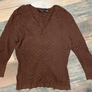 Fever Ladies size XL Brown V-neck Pullover Sweater